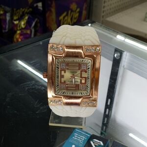 Rose Gold and White Watch with Crystal Accents